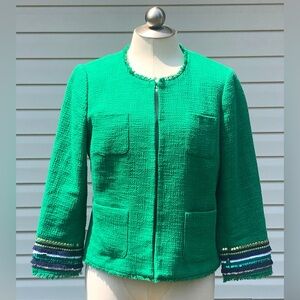 Talbots Size 10 Kelly Green Sequin Sleeves Jacket